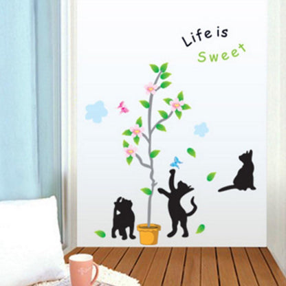 Lovely chats feuilles Papillons Arbre Fleurs Sticker mural Sticker Home Papier amovible Salon Salle à manger Chambre Cuisine Art Picture murals DIY Stick filles garçons enfants jeux chambre bébé Décoration