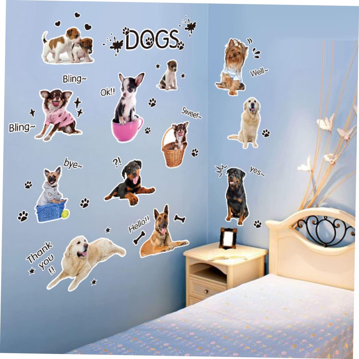Xh1003c Asakkura Removable Stickers 2pcs Wall Removable Animal Wallpaper Home for Cartoon Paste Sticker Decals Decoration Kids Nursery Living Dog Decor Room Kids Wall Decals