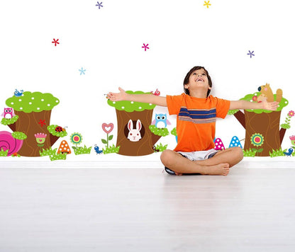 Happy Rabbit Owl Ant Bird Stump Wall Art Decals Decor Peel and Stick Removable Sticker for Children's Room Nursery cd004