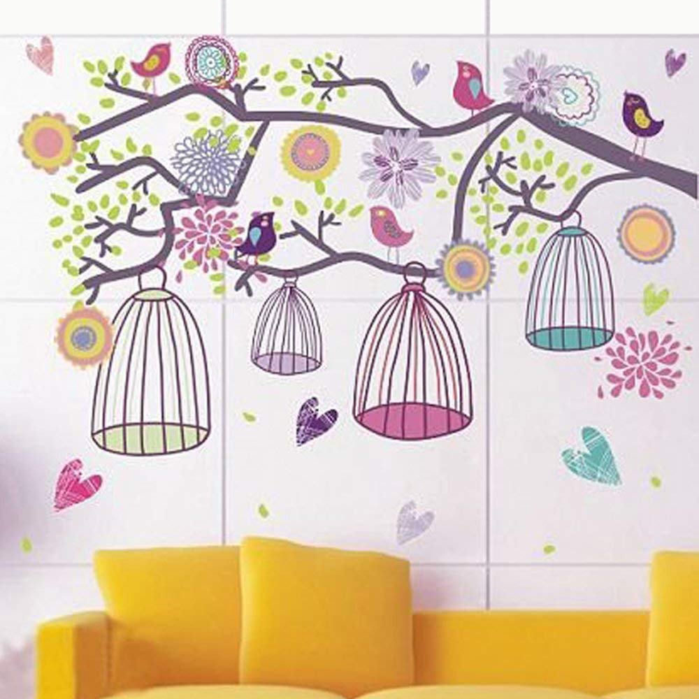 Colorful Bird Cage AY993 - Stiker Dinding / Wall Sticker di Tedy Febriyoga | Tokopedia