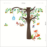 Nursery Wall Stickers Acorn Tree and Woodland Animals Squirrel, Fox and Birds, Rmovable and Repositionable for Kids Bedroom Walls size  180x270 zy1204ab