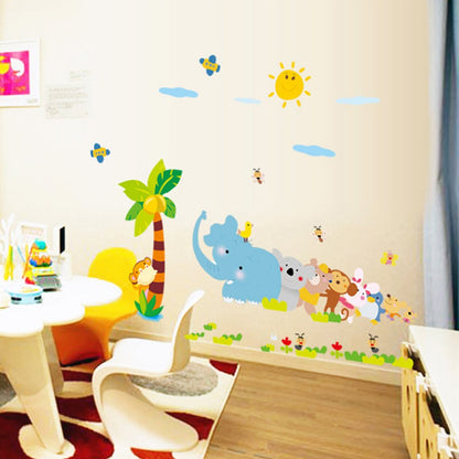 beautybuy Baby Boy's Elephant Birds Coconut Tree Monkey Flower Animals Wall Decal Ay9161