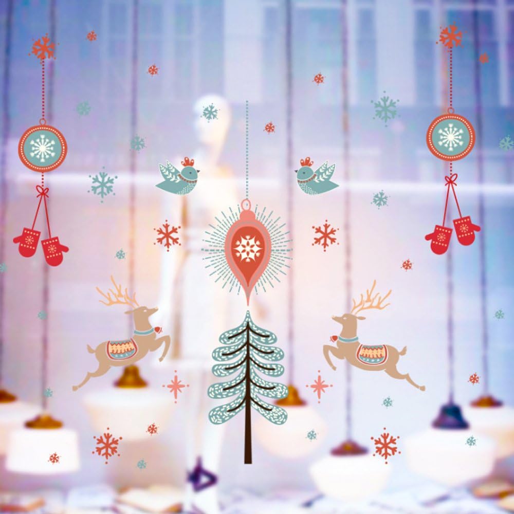 Merry Christmas Bird Deer Wall Sticker Home Decal Removable PVC Murals Wallpaper Girls Boys Kids Baby Nursery Bedroom Living Room Bathroom Kitchen Window Playroom Decor