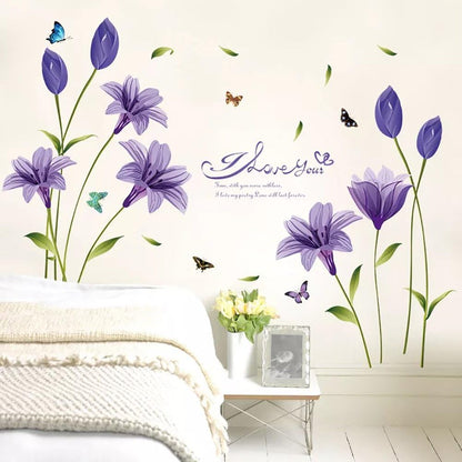 Lovely Lily Flowers and Butterfly Wall Decal DIY Stickers for Home Decor Ay7244