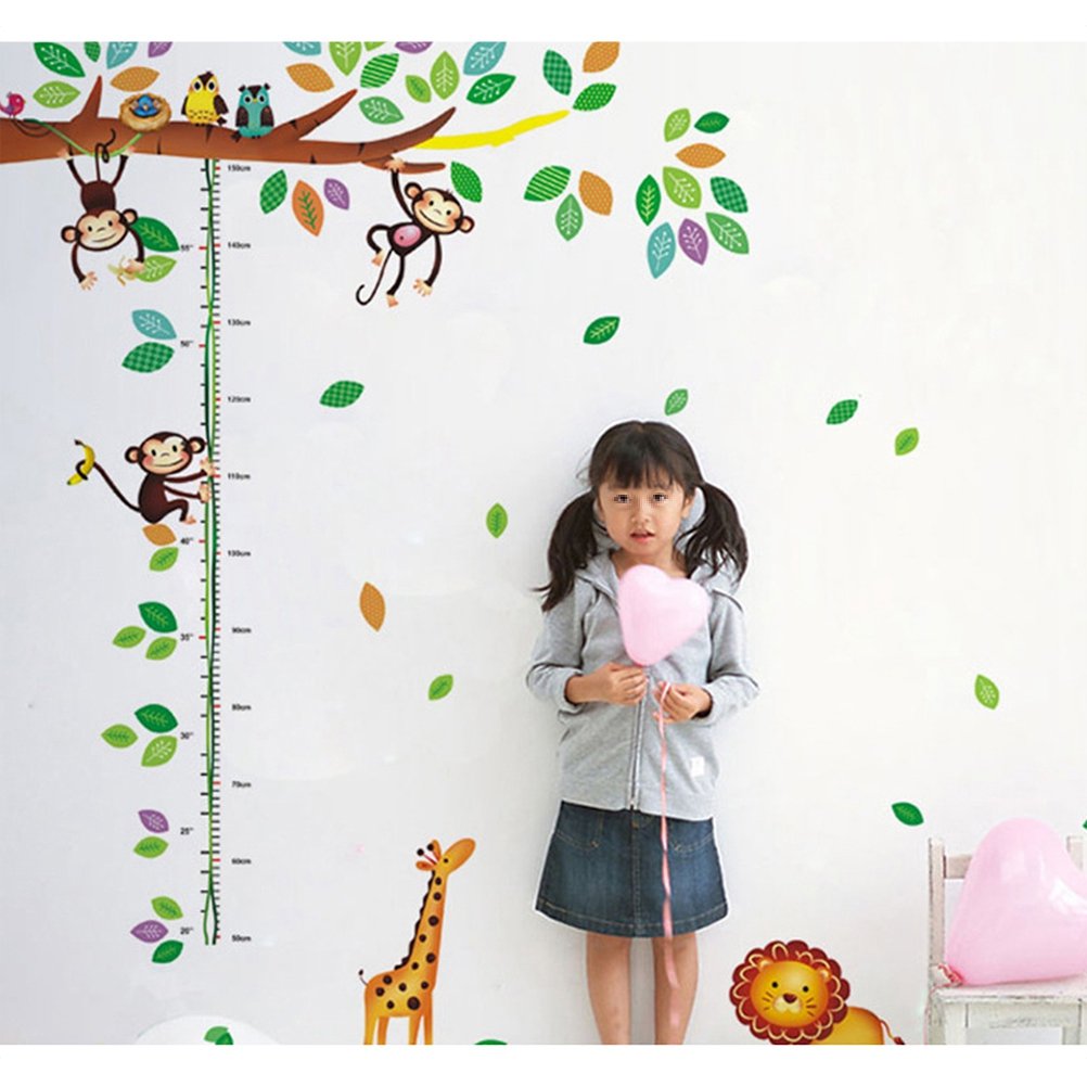 TOYMYTOY Height Measuring Tree Wall Sticker Removable Animal Growth Chart Han0ding Ruler Wall Decal Kids Nursery Wall Sticker  size 60x90 nc037