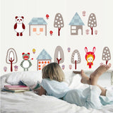 Ay7016 HEUREKA Piccola Forest Rabbit Bear Panda Tree House Kids Self Adhesive Home Décor WallSticker