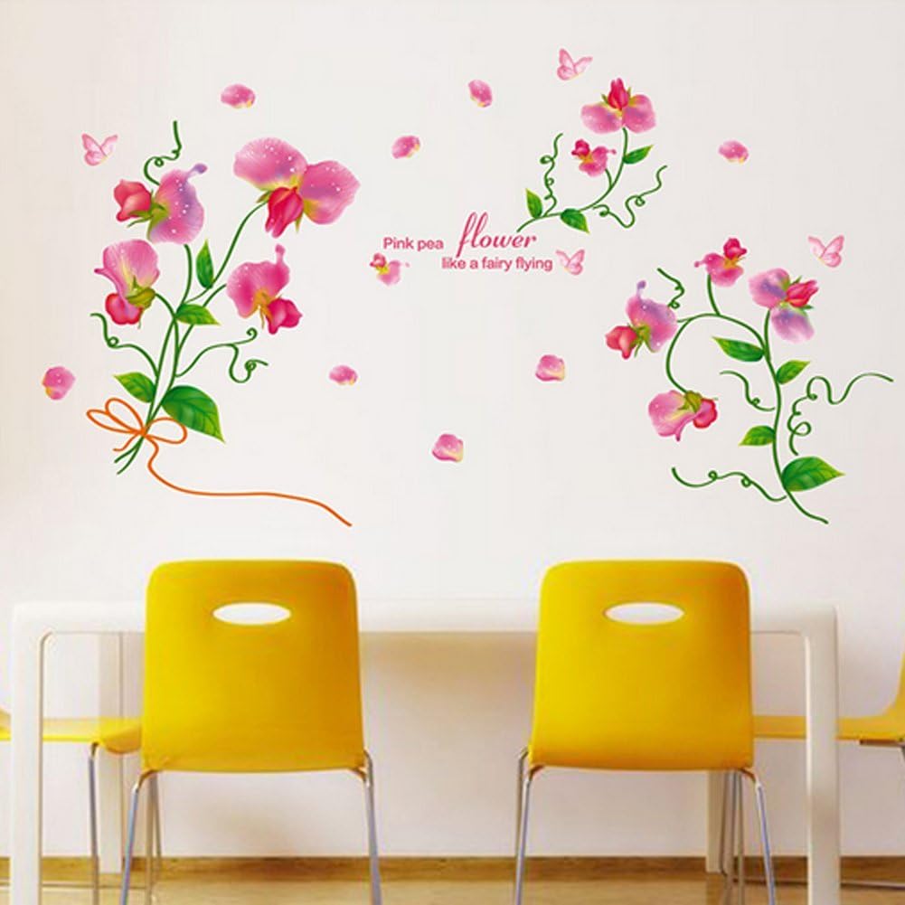 Flipkart SmartBuy 152 cm Wall Stickers Pink Pea Flower for Study Room Self Adhesive Sticker