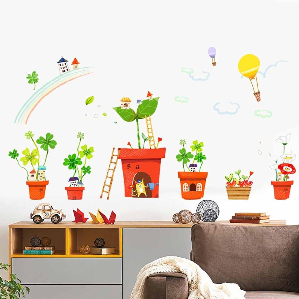 Wall stickers with butterfly, flower, and tree designs, featuring cartoon animals, for home decor,  size 50x70 xh7232