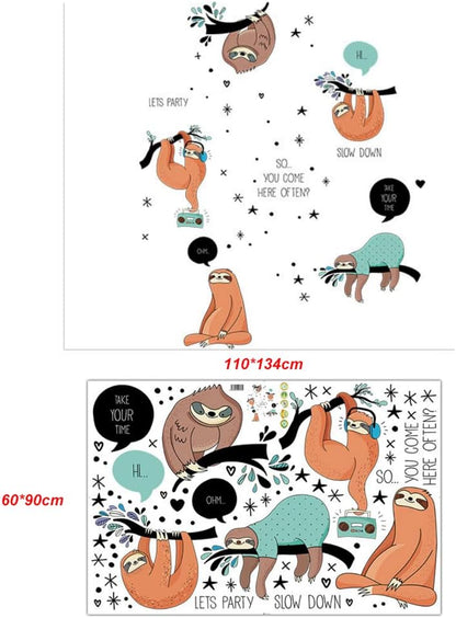 Winhappyhome Sloth Wall Art Stickers for Bedroom Living Room Coffee Shop Removable Decor Decals