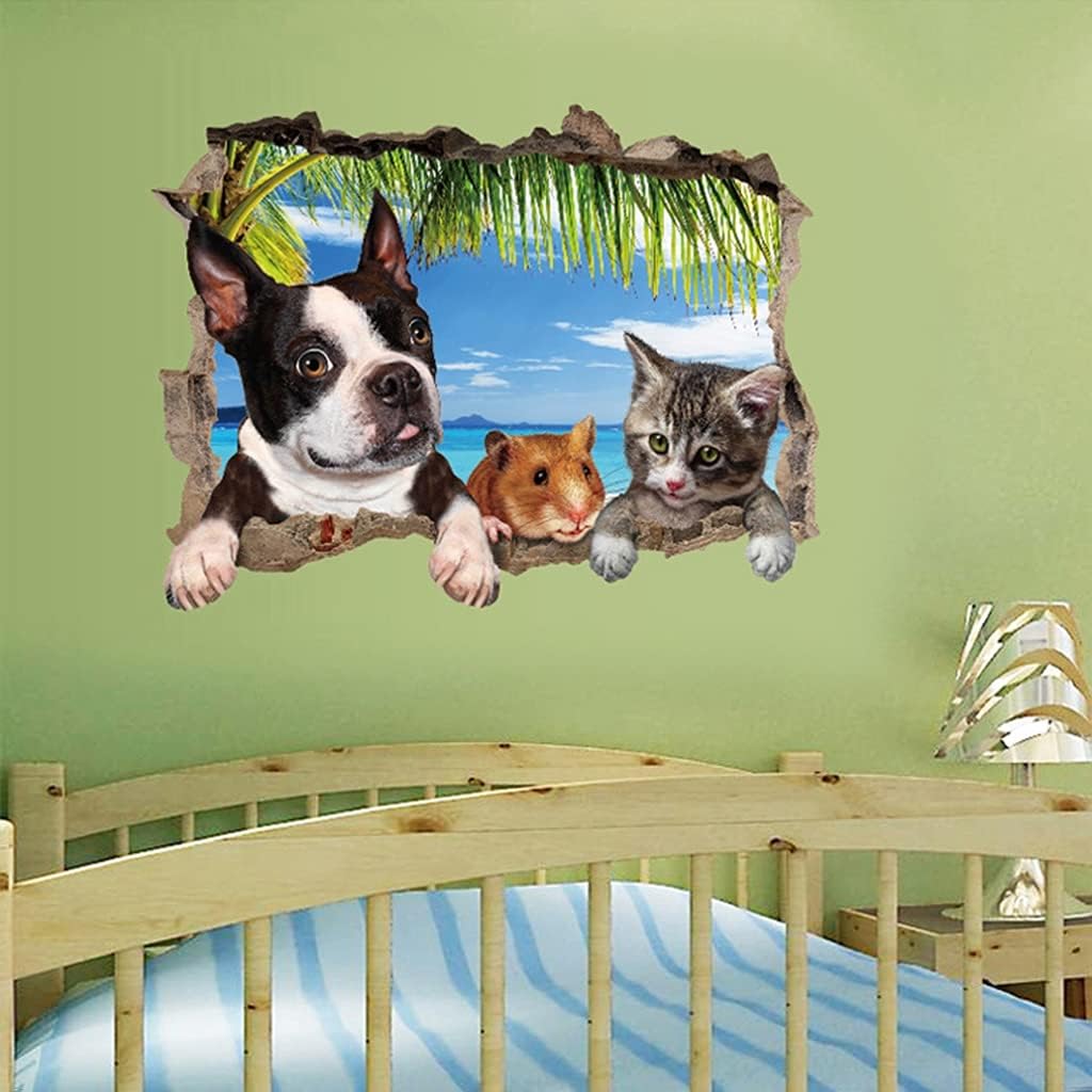 Sk7150 Chinese Sticker Cute Cartoon Animal 3D Wall Stickers for Boys and Girls Bedroom, Creative Cat, Dog and Hamster Background Wall Decoration, Self-Adhesive Mural Stickers
