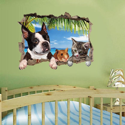 Sk7150 Chinese Sticker Cute Cartoon Animal 3D Wall Stickers for Boys and Girls Bedroom, Creative Cat, Dog and Hamster Background Wall Decoration, Self-Adhesive Mural Stickers