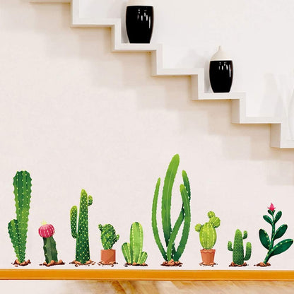 Xh9312 Green Cactus Potted Plant Wall Decal, Nature Tropical Leaf Wall Sticker for Kids, DILIBRA Removable DIY Art Murals Wall Decor for Bedroom Living Room Nursery Bathroom Home Decoration