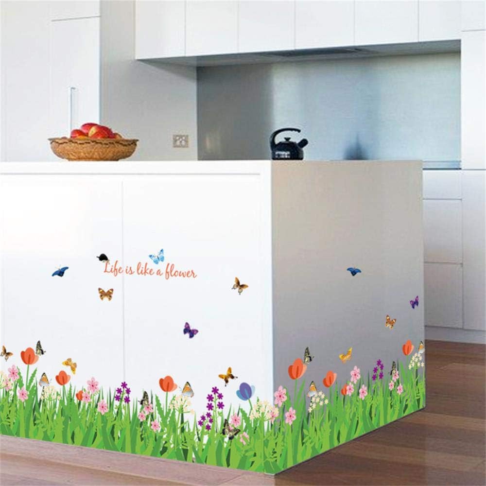 Green Grass Flowers Butterflies Wall Corner Decals Living Room Bedroom Baseboard Skirting Line Wall Stickers Art stiker dinding Wallsticker decalmile SK9057 Size: 30x 90cm