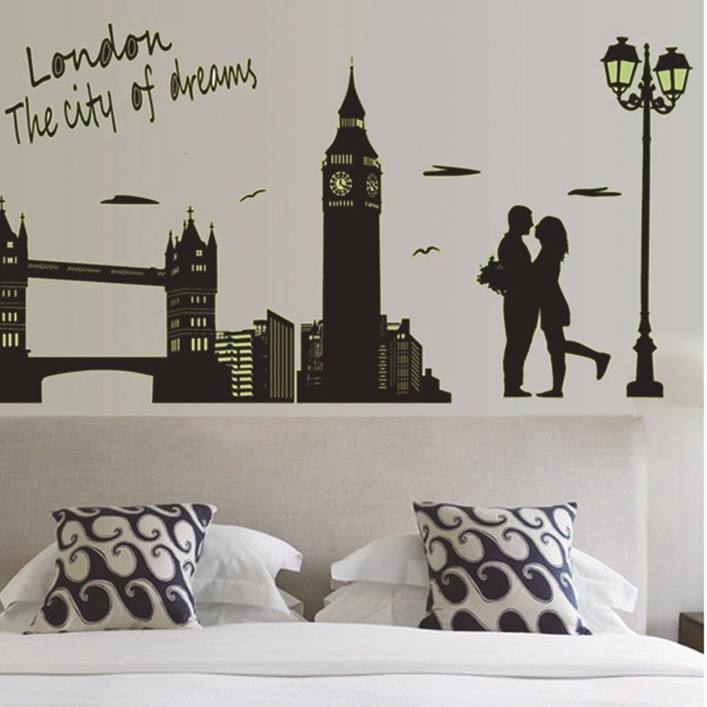 WALLSTICKER LONDON THE CITY GLOW IN THE DARK BRIDGE ABQ9603