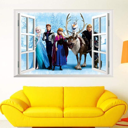 Frozen ElLsa Anna Olaf Kristoff Sven Hans 3D Window Wall Poster, Wallpaper, Wall Sticker Home Decor Stickers for bedrooms, Living Room, Hall, Kids Room, Play Room LM6006 Size: 45x60