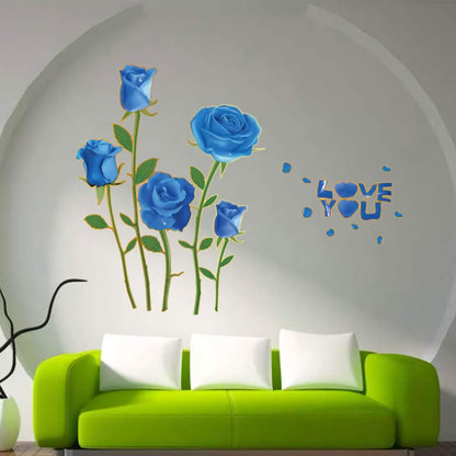 Sk6008 Blue Rose Flower Wall Stickers with Phnom Penh, Vinyl Waterproof Flower Wall Decals for Living Room, Bedroom, Office