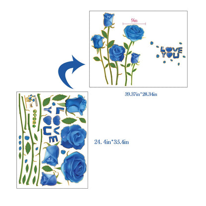 Sk6008 Blue Rose Flower Wall Stickers with Phnom Penh, Vinyl Waterproof Flower Wall Decals for Living Room, Bedroom, Office