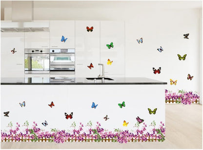 XY8068 Unique vinyl wall stickers for rooms, murals, decals, tattoos, transfers for skirting boards with delicate butterflies and purple flowers designs by VAGA
