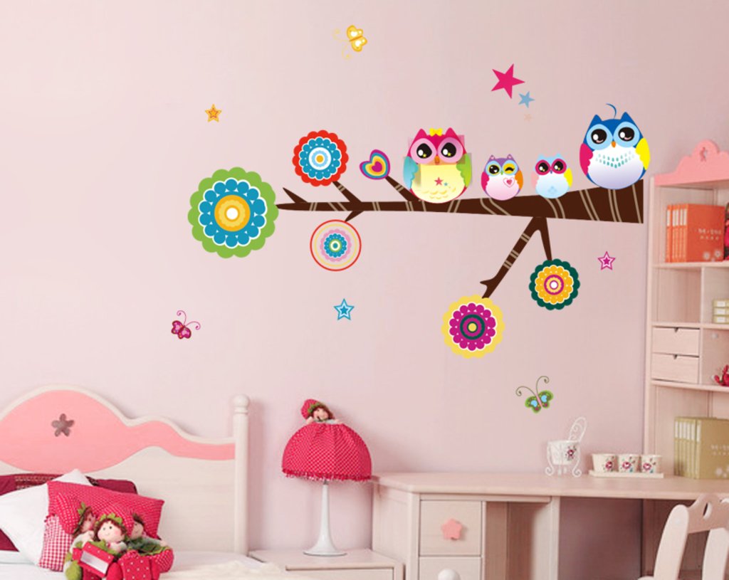 Decals Design 'Lovely Star Owl Family' Wall Sticker (PVC Vinyl, 25 cm x 70 cm), Multicolour