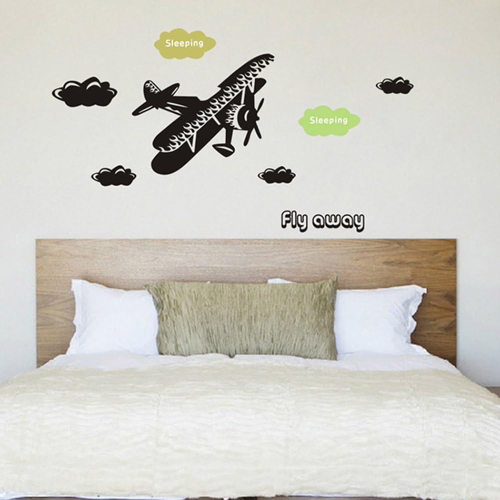 Wall Park Black Retro Aeroplane Removable Wall Stickers Ay6034