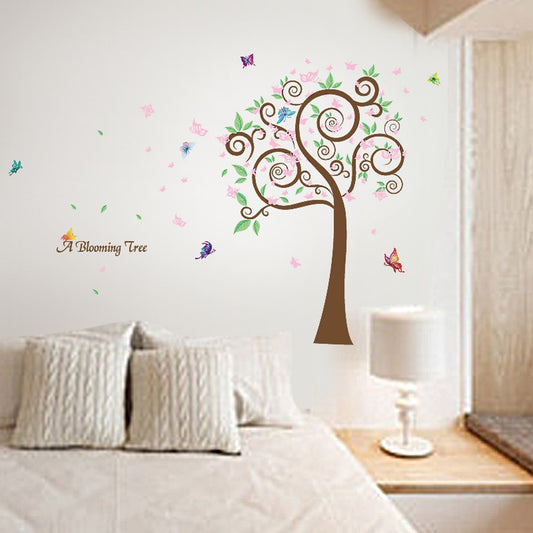 Blooming Tree Wall Sticker For Kids Room Colorful Butterfly Removeable PVC Wall Paper Floral DIY Wall Decor