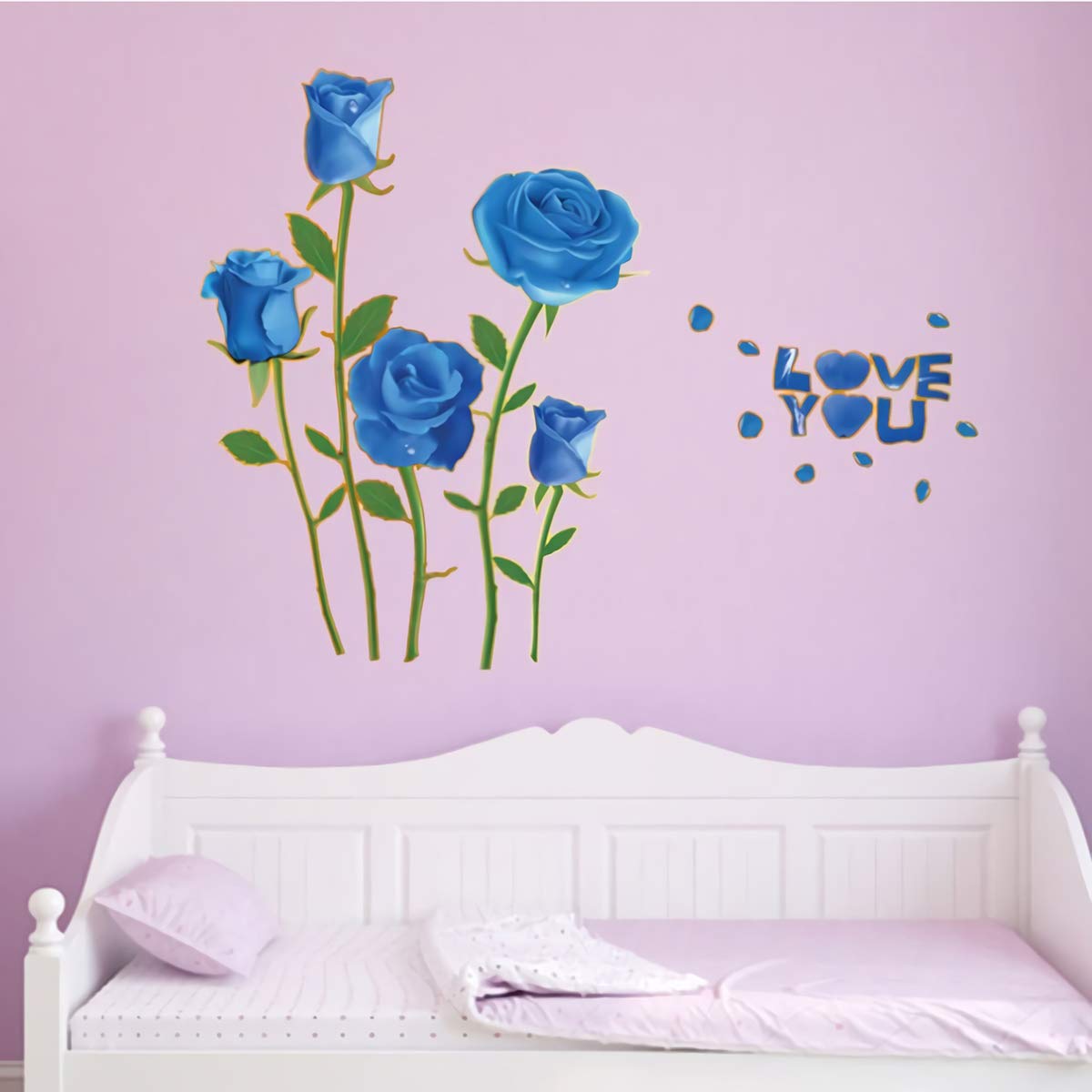 Sk6008 Blue Rose Flower Wall Stickers with Phnom Penh, Vinyl Waterproof Flower Wall Decals for Living Room, Bedroom, Office