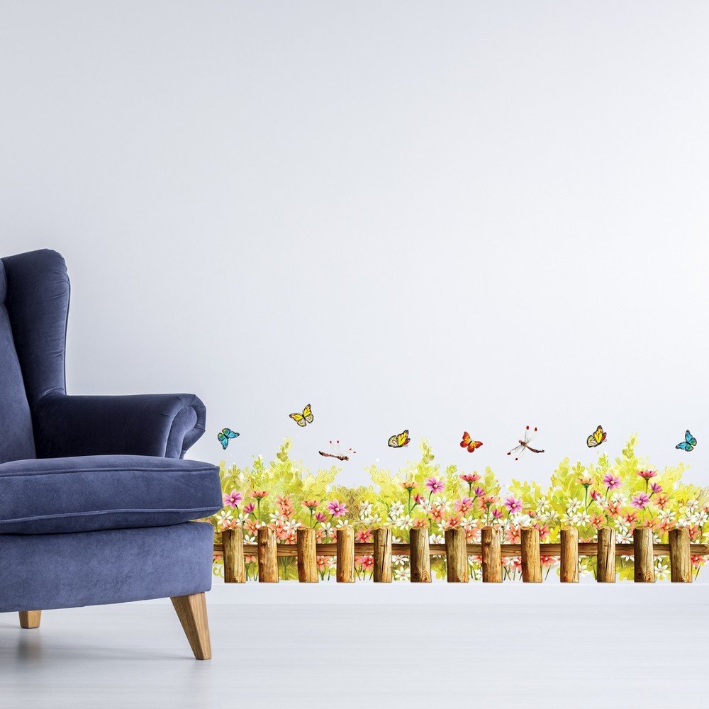 Cozy wall sticker with a small fence, flowers, butterflies etc. size 50x70 am7077