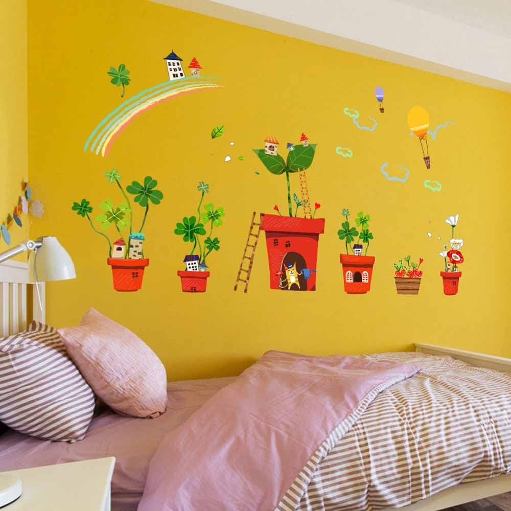 Wall stickers with butterfly, flower, and tree designs, featuring cartoon animals, for home decor,  size 50x70 xh7232