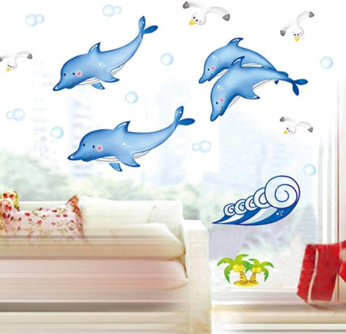Yesurprise Removeable Mural Wall Sticker Decal Home Kid Room Nursery Decor Tree Sea Dophins Seagulls size 50x70  dm570102