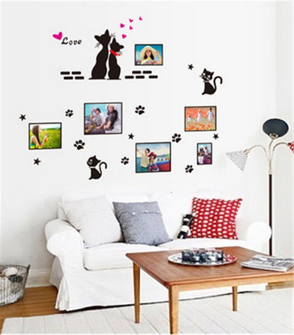 Ay7134 Cat Wall Stickers Cartoon Love Cat Photo Frame