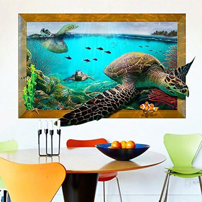 ChezMax 3D Sea Turtle Wall Sticker DIY Removable Wall Decals Wallpaper Decorative Wall Art Mural for Home 23.6" X 35.4"