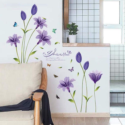Lovely Lily Flowers and Butterfly Wall Decal DIY Stickers for Home Decor Ay7244