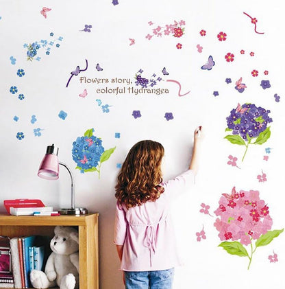 Xl7201 Wall Stickers Hydrangea Butterfly Flower Home Decor PVC Murals Wallpaper Home Art Living Room Adult Seniors Teenagers Kids Baby Bedroom Decoration