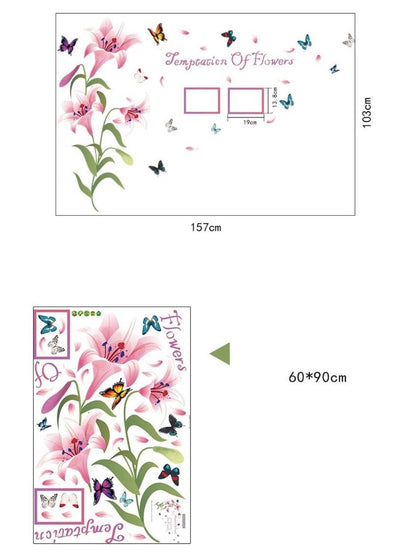 Sk9070b Pink Lily Picture Frame Wall Sticker