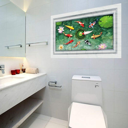 Home Find Fake Fishpond Decals High Definition Lotus Flowers Koi Fish Carps Wall Stickers Vinyl Murals for Bathroom Washroom Arts Peel and Stick Waterproof Floor Decoration 35 inches x 23 inches