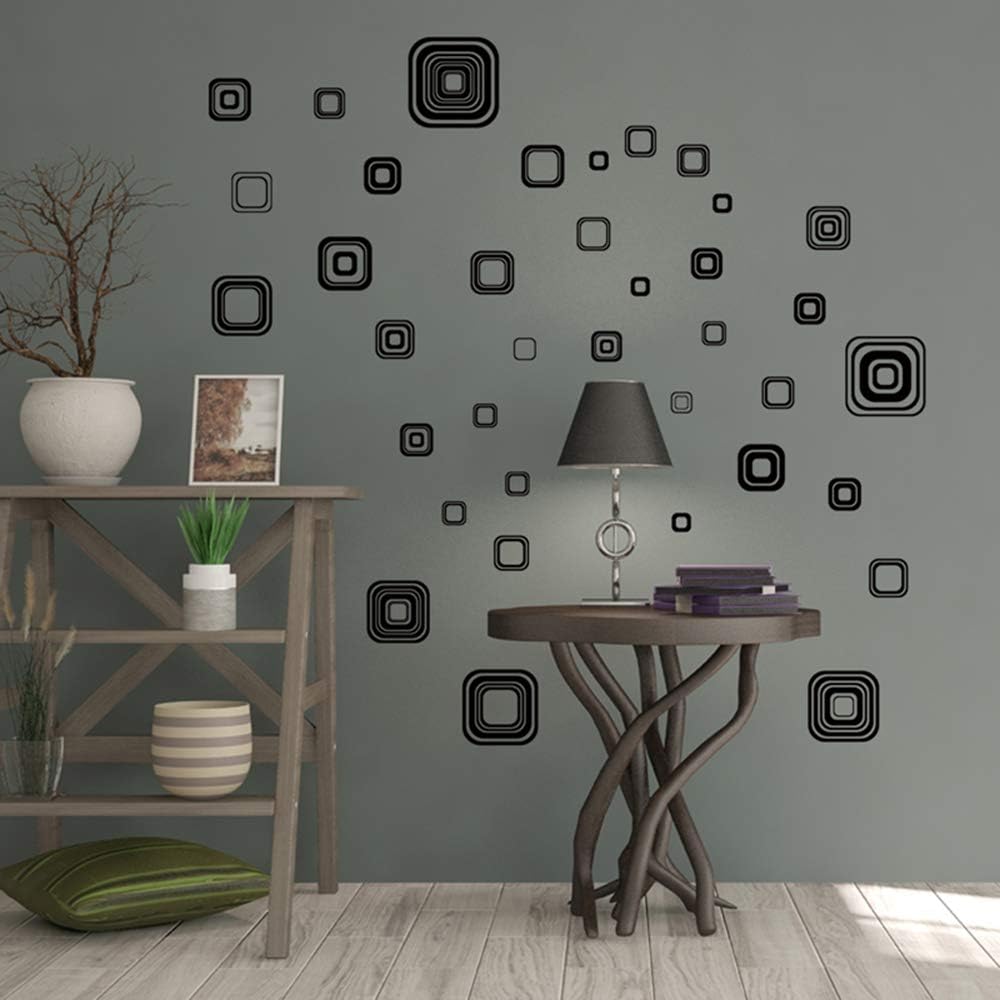 Jm8336 Wall Decal White/Black Squares Vinyl Wall Decals Stickers Peel and Stick Graphic Mural Square Boxes Kit Appliques
