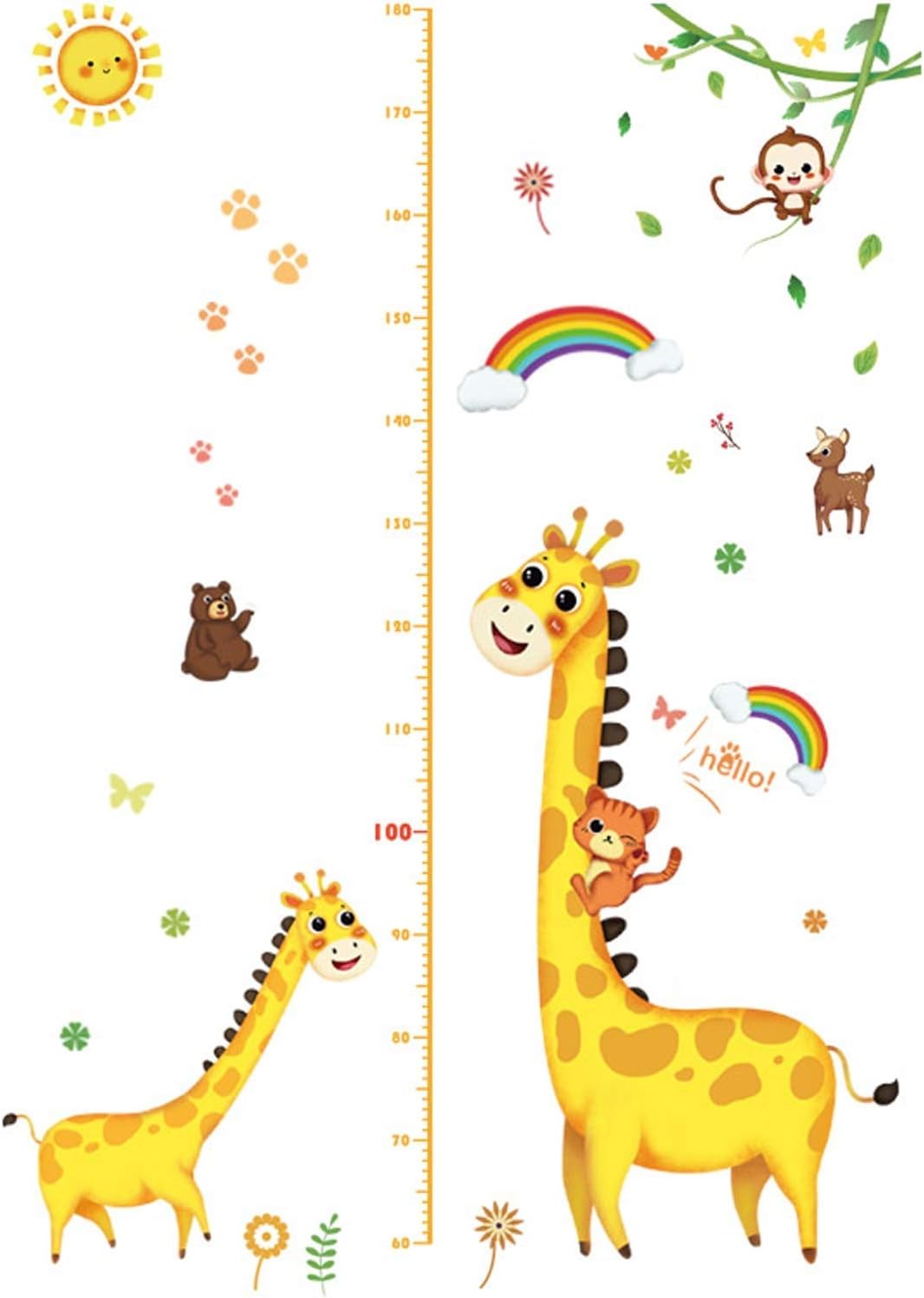 Growth Record Height Chart for Kids Children Growth Chart Wall Stickers Wall Stickers for Boys Girls Bedroom Nursery Wall Decor Cute Cartoon/Giraffe