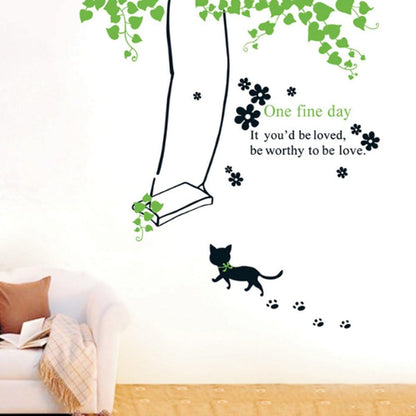 DM570067 Top of top store Removable Wall Stickers Home Decor Butterfly Flowers Trees Cartoon Animals Wall Decals for Bedroom Kitchen Kids Room (Swing Cat)