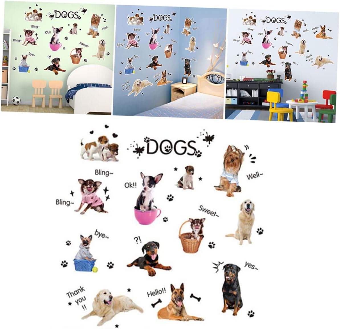 Xh1003c Asakkura Removable Stickers 2pcs Wall Removable Animal Wallpaper Home for Cartoon Paste Sticker Decals Decoration Kids Nursery Living Dog Decor Room Kids Wall Decals