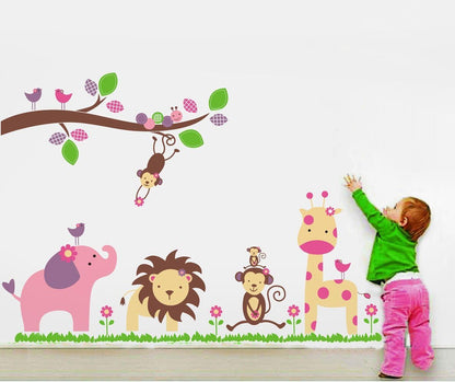 Walplus Wall Stickers Nursery "Huge Elephant Animal Lion Giraffe Monkey" Mural Vinyl Home Decoration DIY Décor Wallpaper Children Kids Room Gift, Multi-Colour