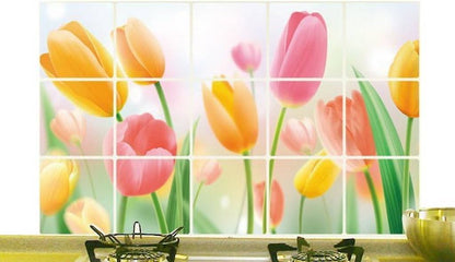 COMVIP Kitchen Oil Proof Heat-resistant Waterproof Tile Sticker Decals Flower