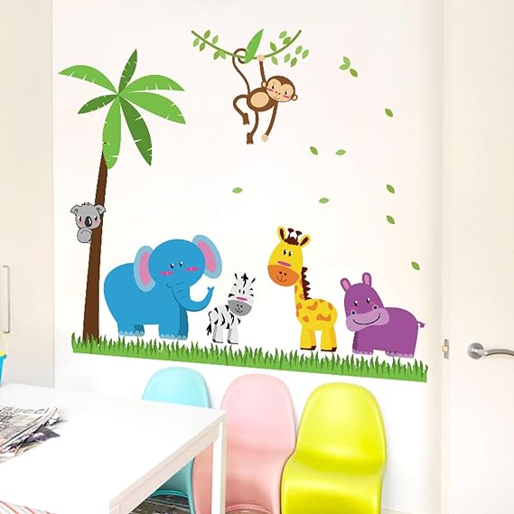 Cortina Elephants And Monkey Self Adhesive Wall Sticker - BI-SK9039