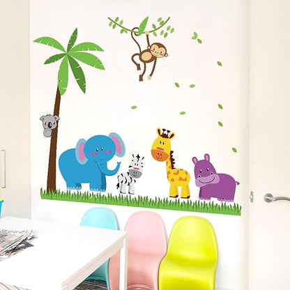 Cortina Elephants And Monkey Self Adhesive Wall Sticker - BI-SK9039