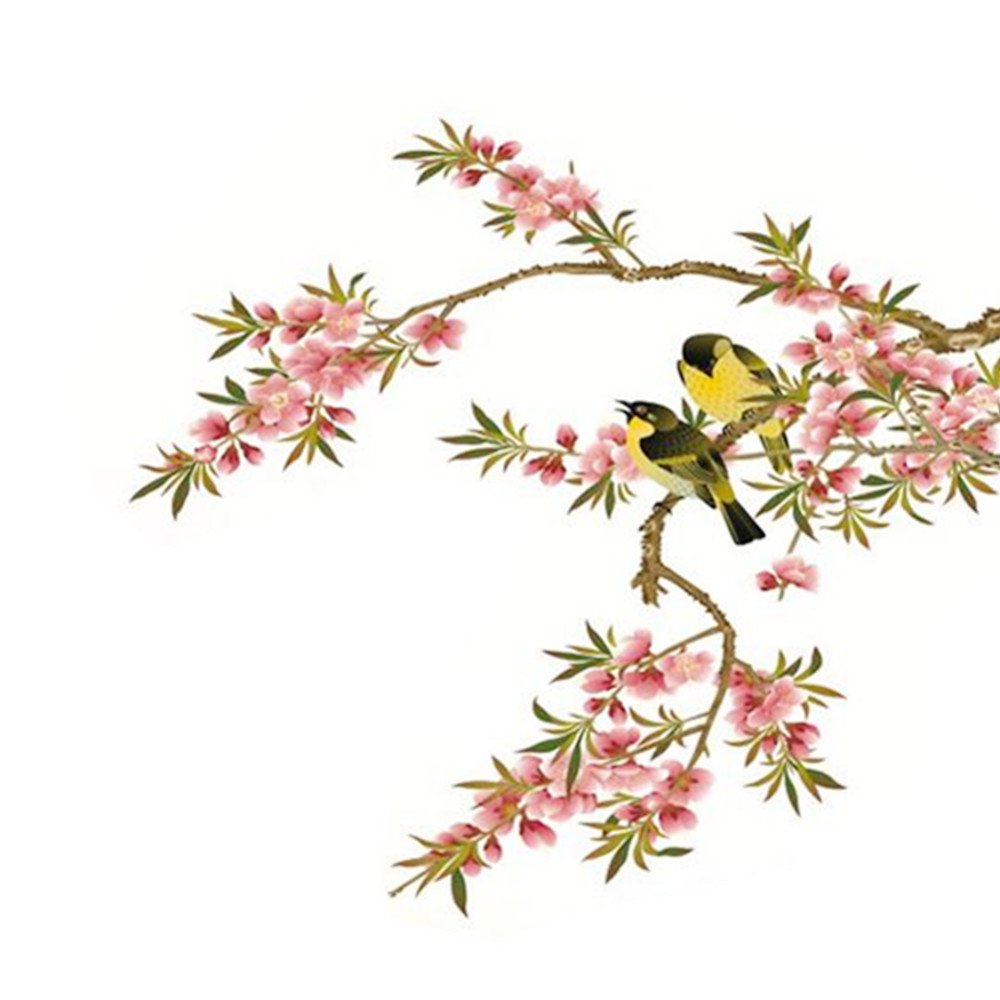 Soledi® DIY Wall Decal Peach Blossom Tree Branches Love Birds Removable Wall Mural Sticker Bedroom Living Room Home Art Wall Decor