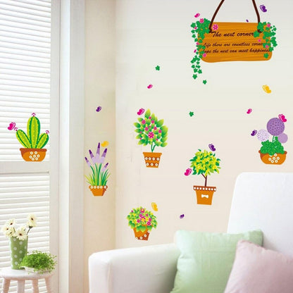 MJ7031 BEST OF BEST Flower Cactus Plant Potted Wall Sticker Home Decal Removable PVC Murals Wallpaper Girls Boys Kids Baby Nursery Bedroom Living Room Bathroom Kitchen Window
