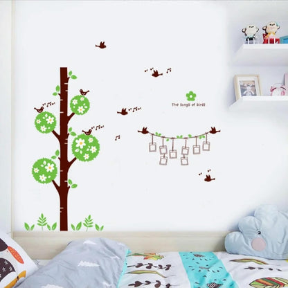 Sweet Memory Character Tree and Green Leafs of Nine Picture Frame and Two Birds for Home Wall
