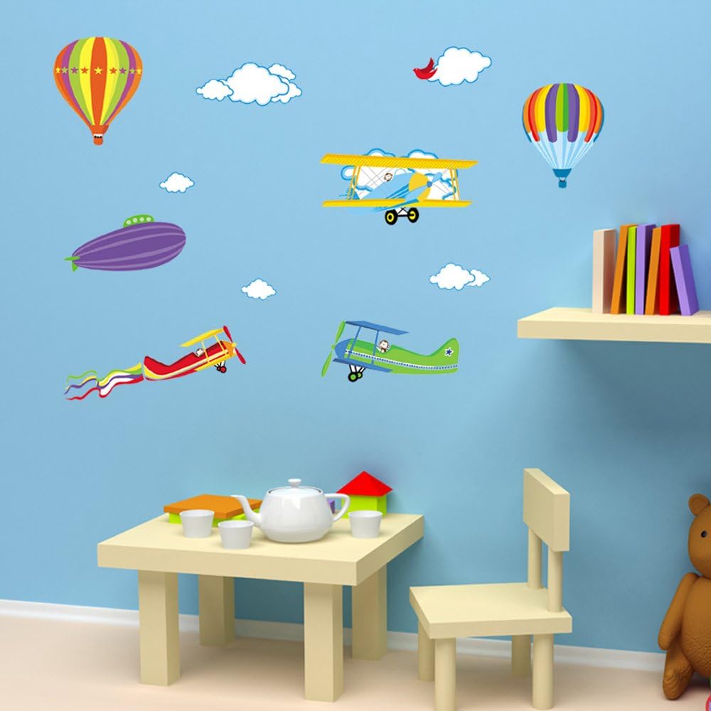 Jm6607 Wall Sticker For Kids Room Home Decoration Wall Decor Air Balloon Plane