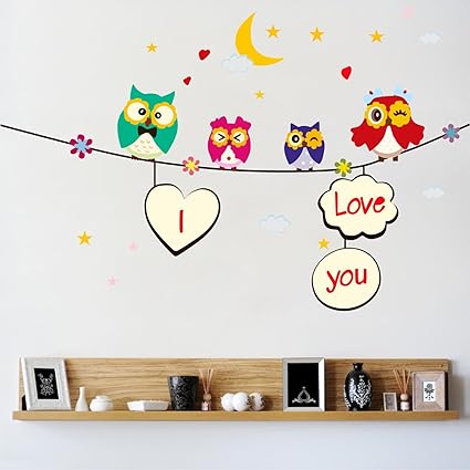 Ay641 DesignCreations PVC Vinyl 'Colorful Owls Wall Sticker
