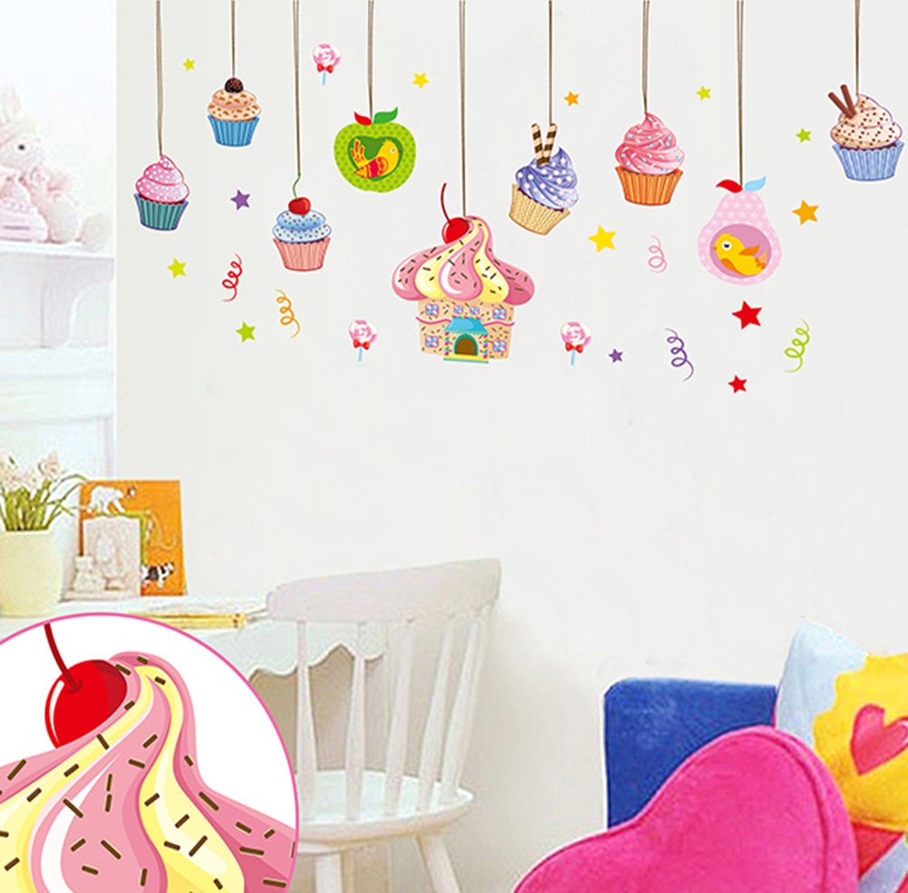 Xl8108 Colorful Cartoon Dessert Lollipops Stars Removable Wall Sticker Decal, Children Kids Baby Home Room Nursery DIY Decorative Adhesive Art Wall Mural