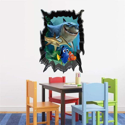 CSCH Wall Stickers Shark Dory Nemo 3D Broken Hole Wall Stickers  Ncs1438